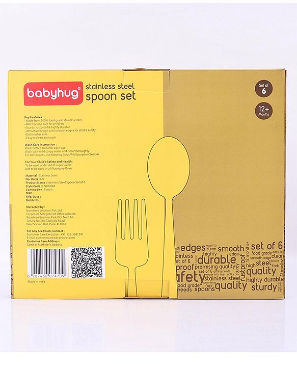 Babyhug Stainless Steel Spoon Set of 6 - Silver