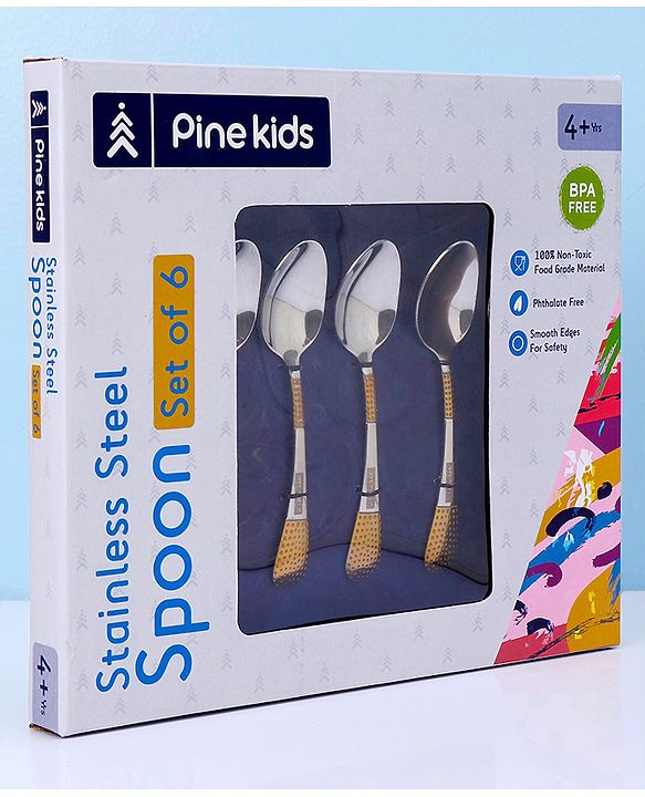 Pine Kids Stainless Steel Spoon Pack of 6 - Length 16 cm Each