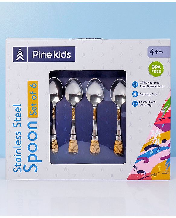 Pine Kids Stainless Steel Spoon Pack of 6 - Length 16 cm Each