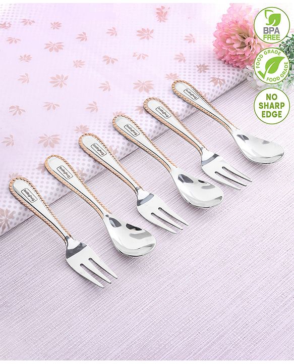 Babyhug Stainless Steel Spoon & Fork Set of 6 - Silver