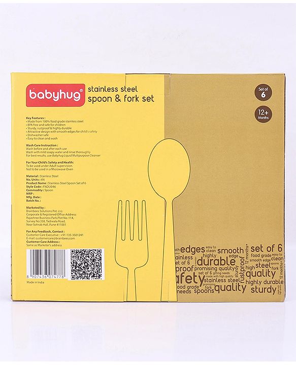 Babyhug Stainless Steel Spoon & Fork Set of 6 - Silver