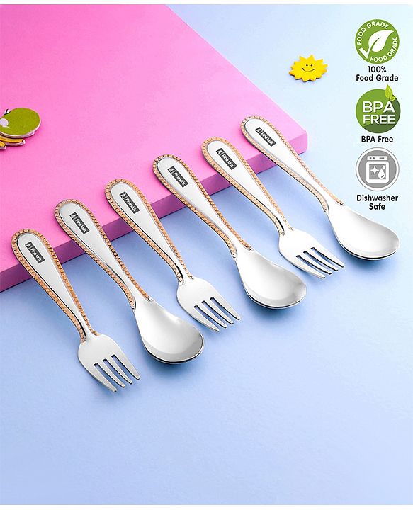 Pine Kids Stainless Steel Spoon & Fork Pack of 6 - Length 16 cm Each
