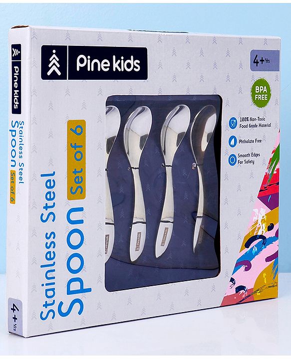 Pine Kids Stainless Steel Spoon Pack of 6 - Length 16 cm Each