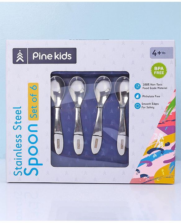 Pine Kids Stainless Steel Spoon Pack of 6 - Length 16 cm Each