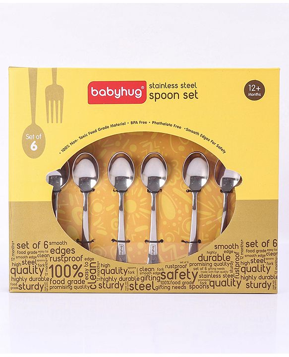 Babyhug Stainless Steel Spoon Set of 6 - Silver