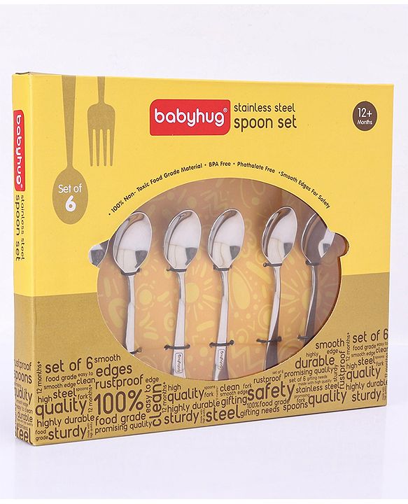 Babyhug Stainless Steel Spoon Set of 6 - Silver