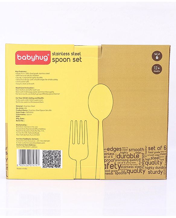Babyhug Stainless Steel Spoon Set of 6 - Silver