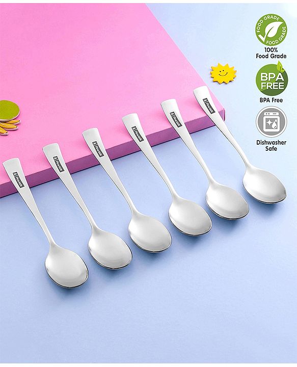 Pine Kids Stainless Steel Spoon Pack of 6 - Length 16 cm Each