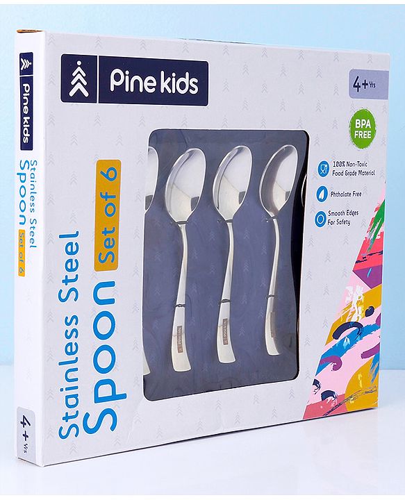 Pine Kids Stainless Steel Spoon Pack of 6 - Length 16 cm Each