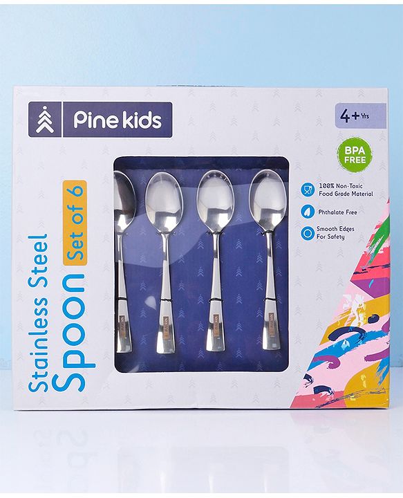 Pine Kids Stainless Steel Spoon Pack of 6 - Length 16 cm Each