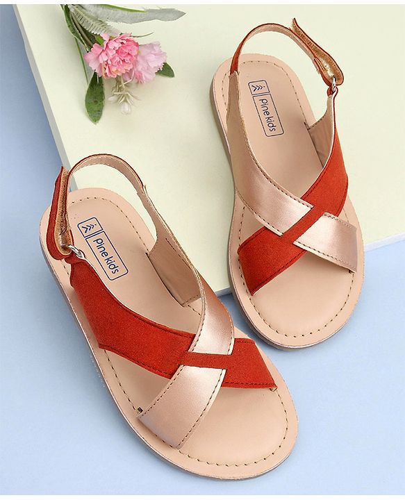Pine Kids Cross Toe Sandals - Orange & Golden