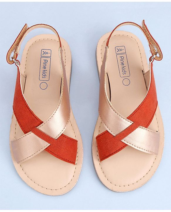 Pine Kids Cross Toe Sandals - Orange & Golden