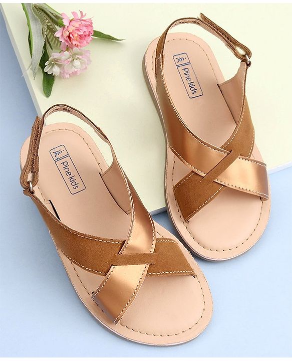 Pine Kids Cross Toe Sandals - Peach & Golden