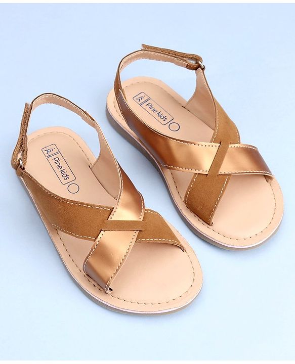 Pine Kids Cross Toe Sandals - Peach & Golden