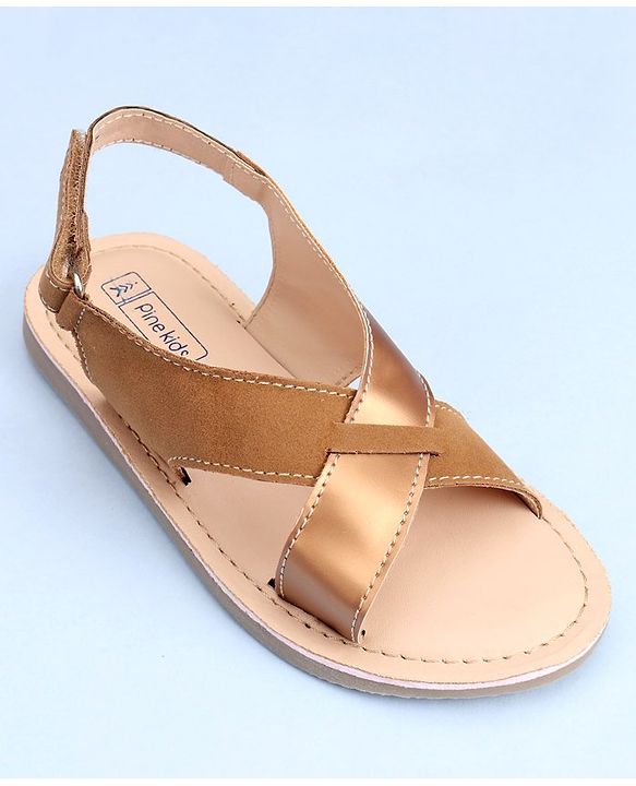 Pine Kids Cross Toe Sandals - Peach & Golden