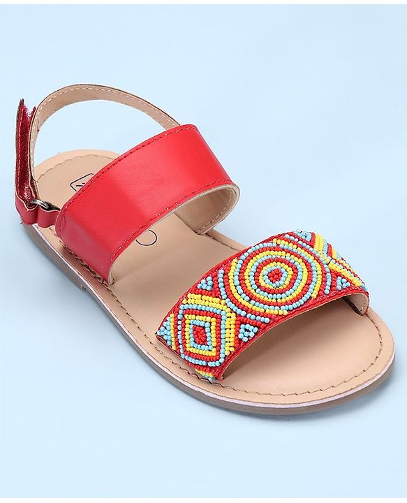 Pine Kids Open Toe Sandals With Rondelle Beads Patch - Red