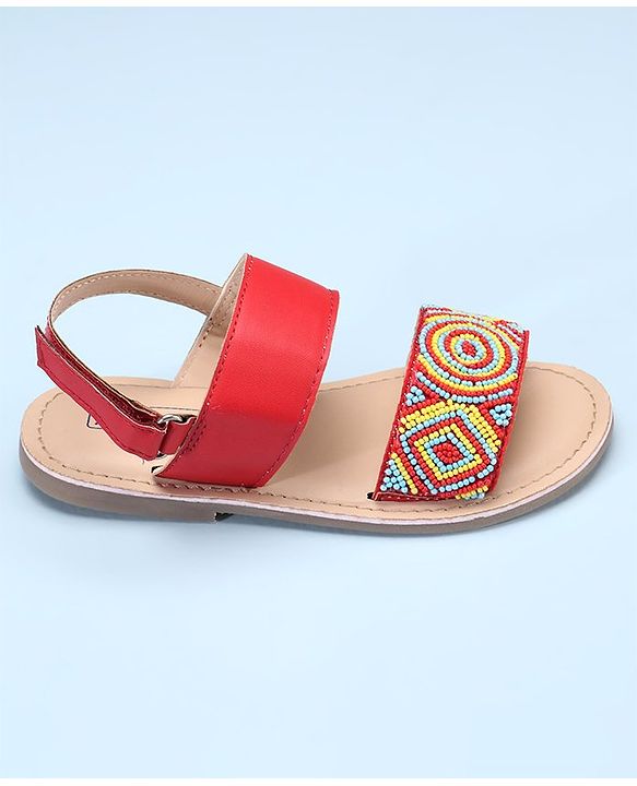 Pine Kids Open Toe Sandals With Rondelle Beads Patch - Red