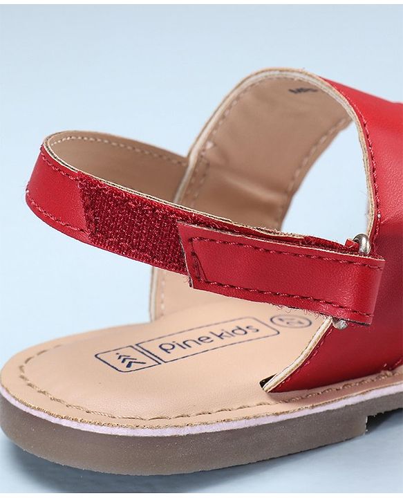 Pine Kids Open Toe Sandals With Rondelle Beads Patch - Red