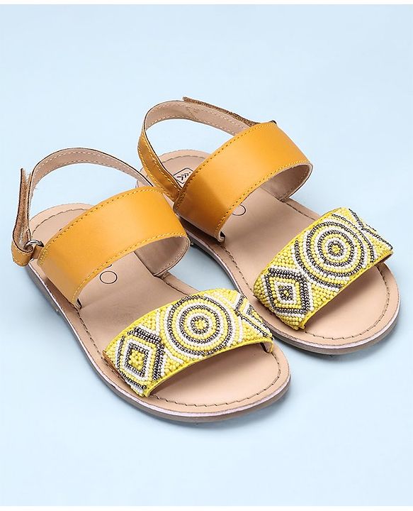 Pine Kids Open Toe Sandals With Rondelle Beads Patch - Red