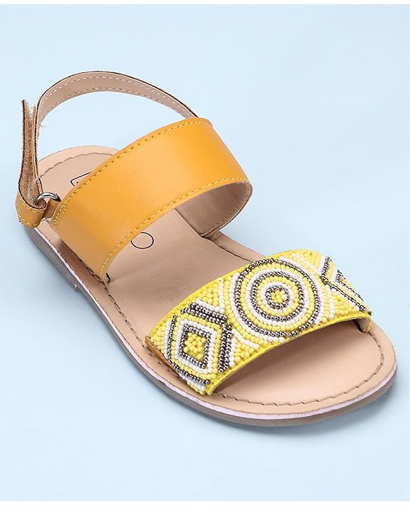 Pine Kids Open Toe Sandals With Rondelle Beads Patch - Red