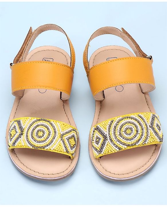 Pine Kids Open Toe Sandals With Rondelle Beads Patch - Red