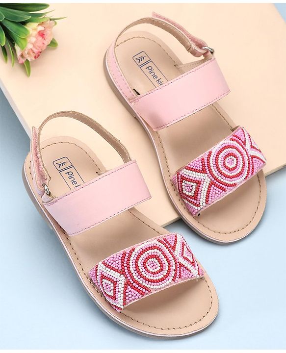 Pine Kids Open Toe Sandals With Rondelle Beads Patch - Pink
