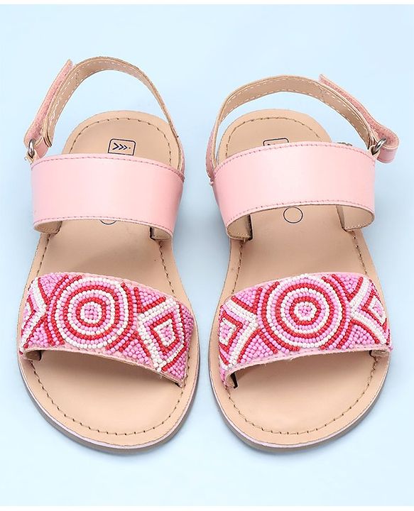 Pine Kids Open Toe Sandals With Rondelle Beads Patch - Pink