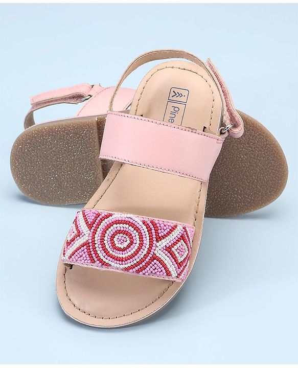 Pine Kids Open Toe Sandals With Rondelle Beads Patch - Pink
