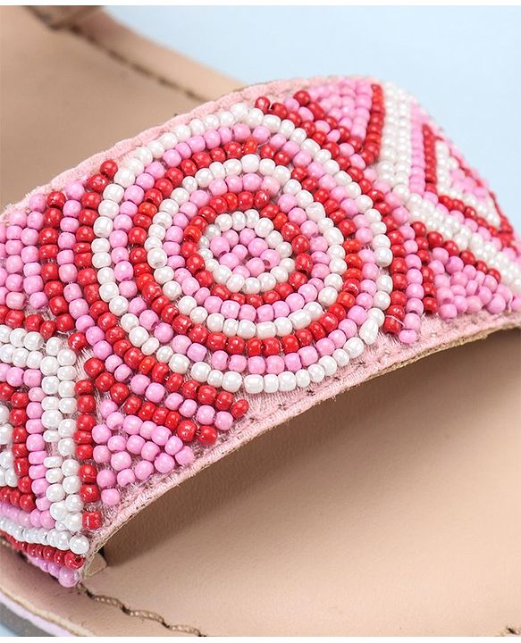 Pine Kids Open Toe Sandals With Rondelle Beads Patch - Pink