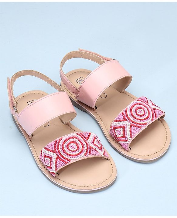 Pine Kids Open Toe Sandals With Rondelle Beads Patch - Red