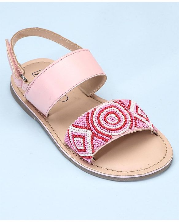 Pine Kids Open Toe Sandals With Rondelle Beads Patch - Red