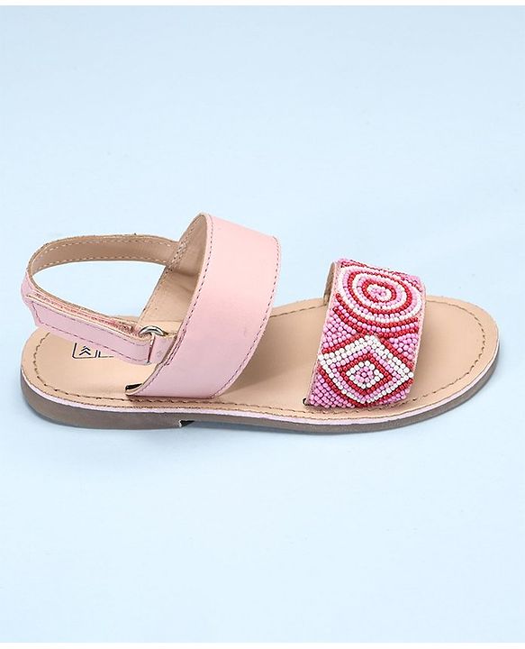 Pine Kids Open Toe Sandals With Rondelle Beads Patch - Red