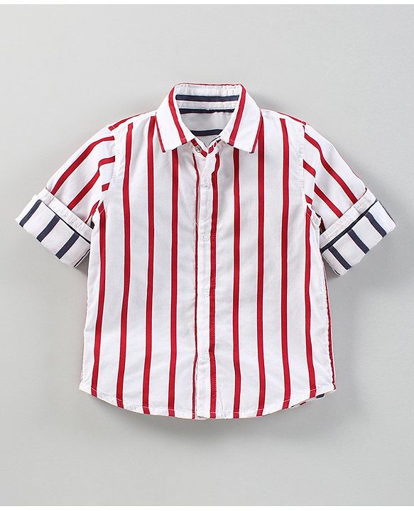 Babyhug Full Sleeves Striped  Shirt - White