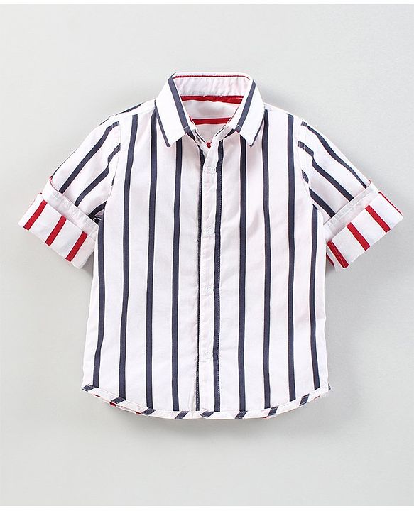 Babyhug Full Sleeves Striped  Shirt - White