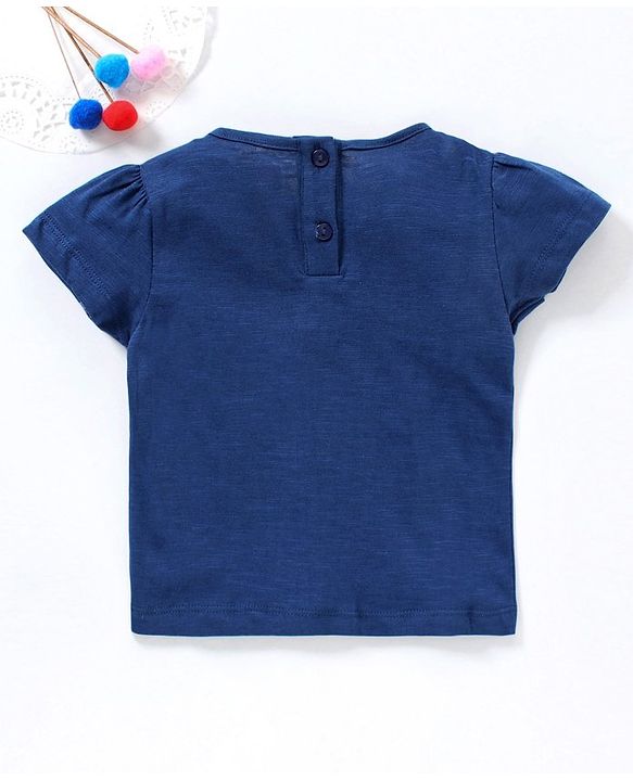 Babyhug Half Sleeves Tee Floral Embroidered - Blue