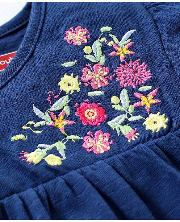 Babyhug Half Sleeves Tee Floral Embroidered - Blue