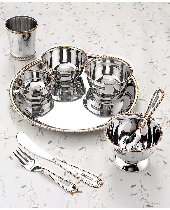 Pine Kids Stainless Steel Round Shape Dinner Set - 14 Pieces