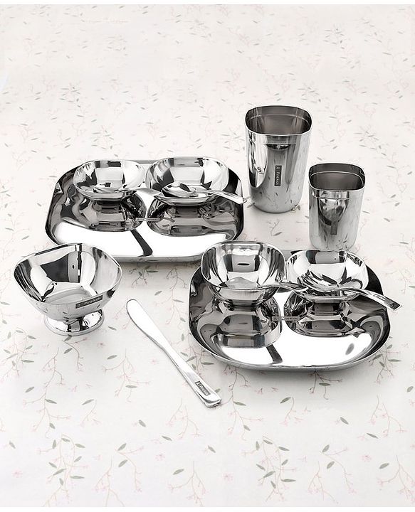 Pine Kids Stainless Steel Round Shape Dinner Set - 14 Pieces