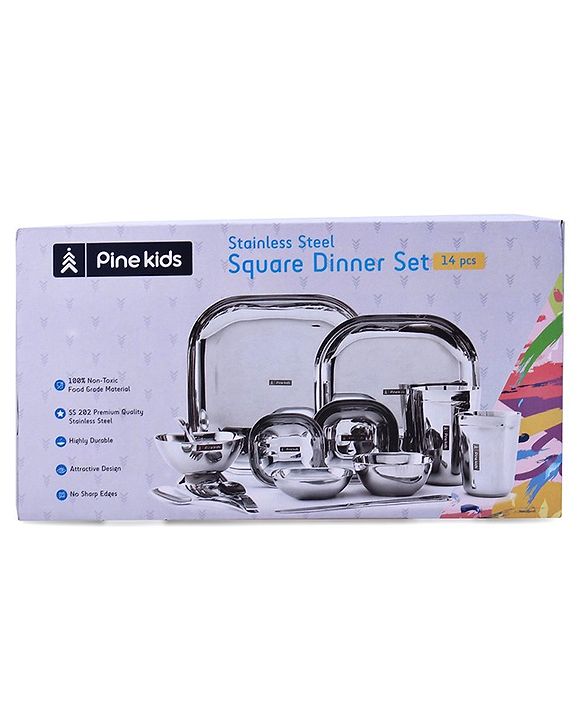 Pine Kids Stainless Steel Round Shape Dinner Set - 14 Pieces