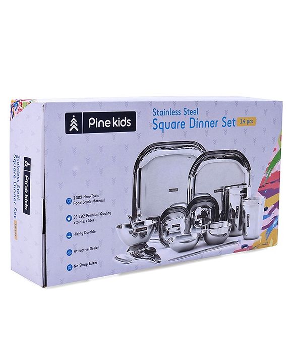 Pine Kids Stainless Steel Round Shape Dinner Set - 14 Pieces