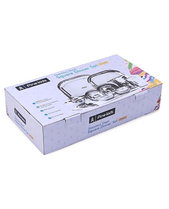 Pine Kids Stainless Steel Round Shape Dinner Set - 14 Pieces