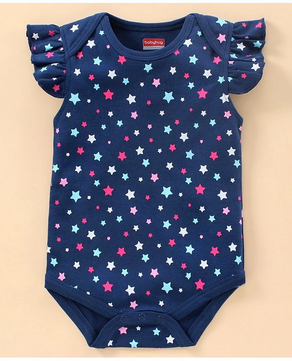 Babyhug Short Sleeves 100% Cotton Onesie Star Print Pack of 3 - Blue Pink