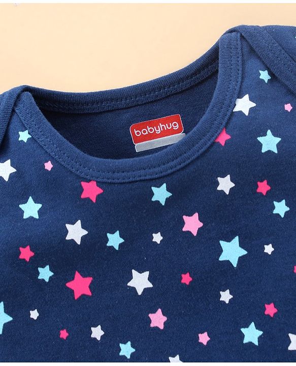 Babyhug Short Sleeves 100% Cotton Onesie Star Print Pack of 3 - Blue Pink