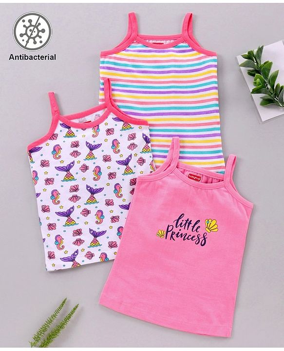 Babyhug Singlet Sleeves 100% Cotton Antibacterial Finish Slips Sea Pack of 3 - Pink