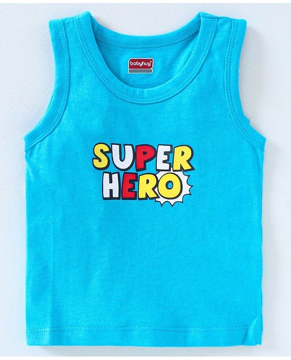 Babyhug 100% Cotton Sleeveless Antibacterial Finish Printed Vests Pack of 3 - Blue