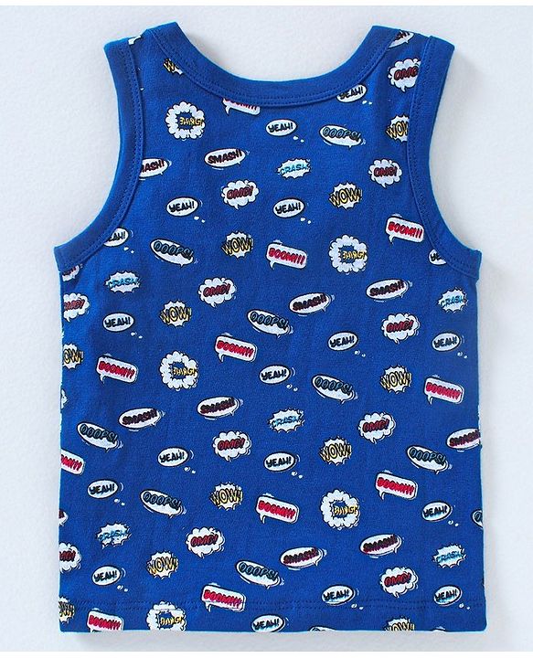 Babyhug 100% Cotton Sleeveless Antibacterial Finish Printed Vests Pack of 3 - Blue