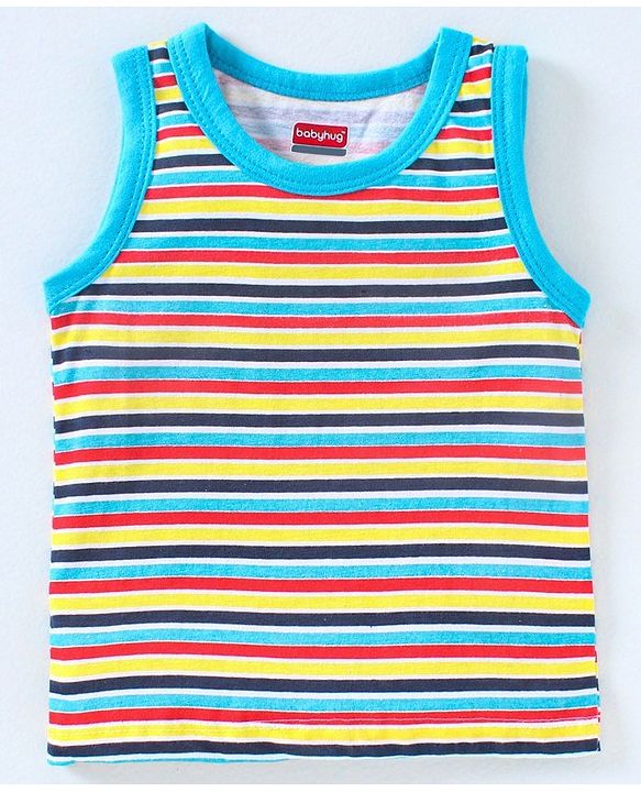 Babyhug 100% Cotton Sleeveless Antibacterial Finish Printed Vests Pack of 3 - Blue