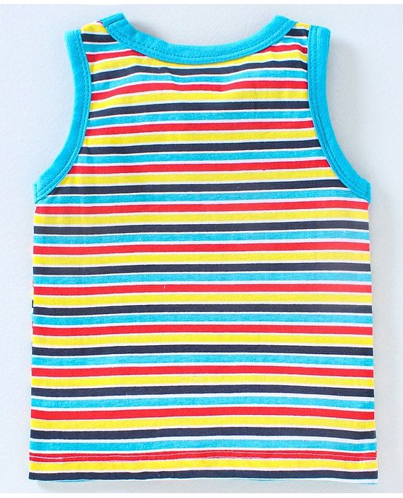 Babyhug 100% Cotton Sleeveless Antibacterial Finish Printed Vests Pack of 3 - Blue