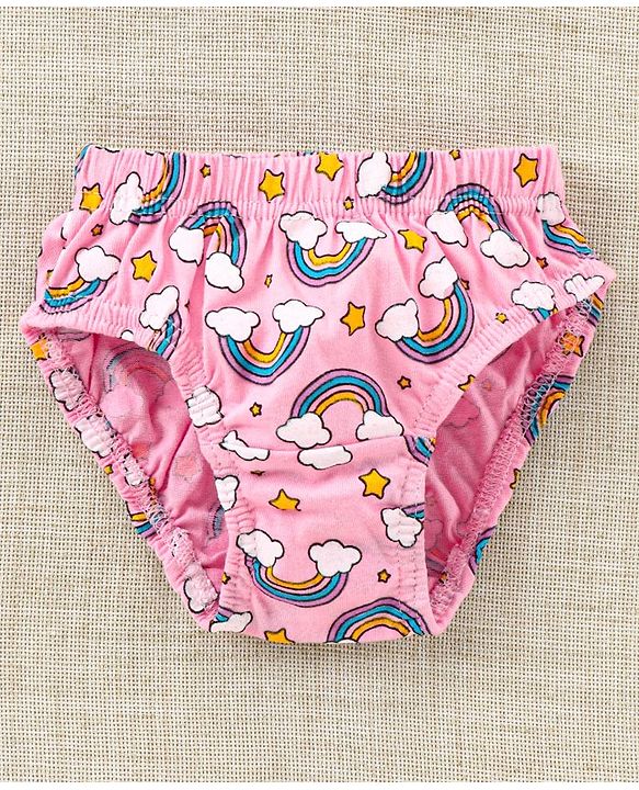 Babyhug 100%Cotton Anti Bacterial Finish Panties Rainbow & Heart Print Pack of 3 - Pink Yellow Blue