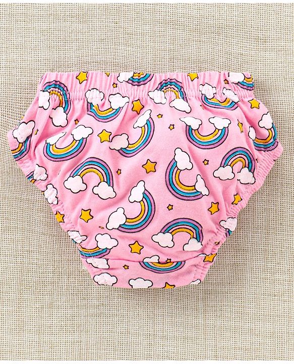 Babyhug 100%Cotton Anti Bacterial Finish Panties Rainbow & Heart Print Pack of 3 - Pink Yellow Blue